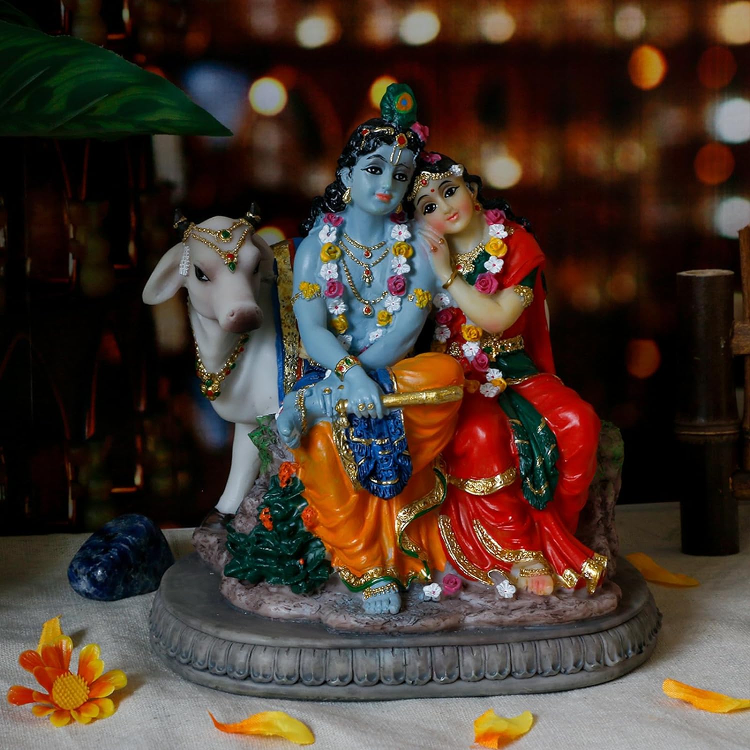 Hindu God Radha Krishna Statue - 6.6 H Indian Idol Valentine Wedding Gift for Indians Puja Item Pooja Diwali Gifts Home Office Altar Temple Mandir Yoga Studio Spiritual Decor