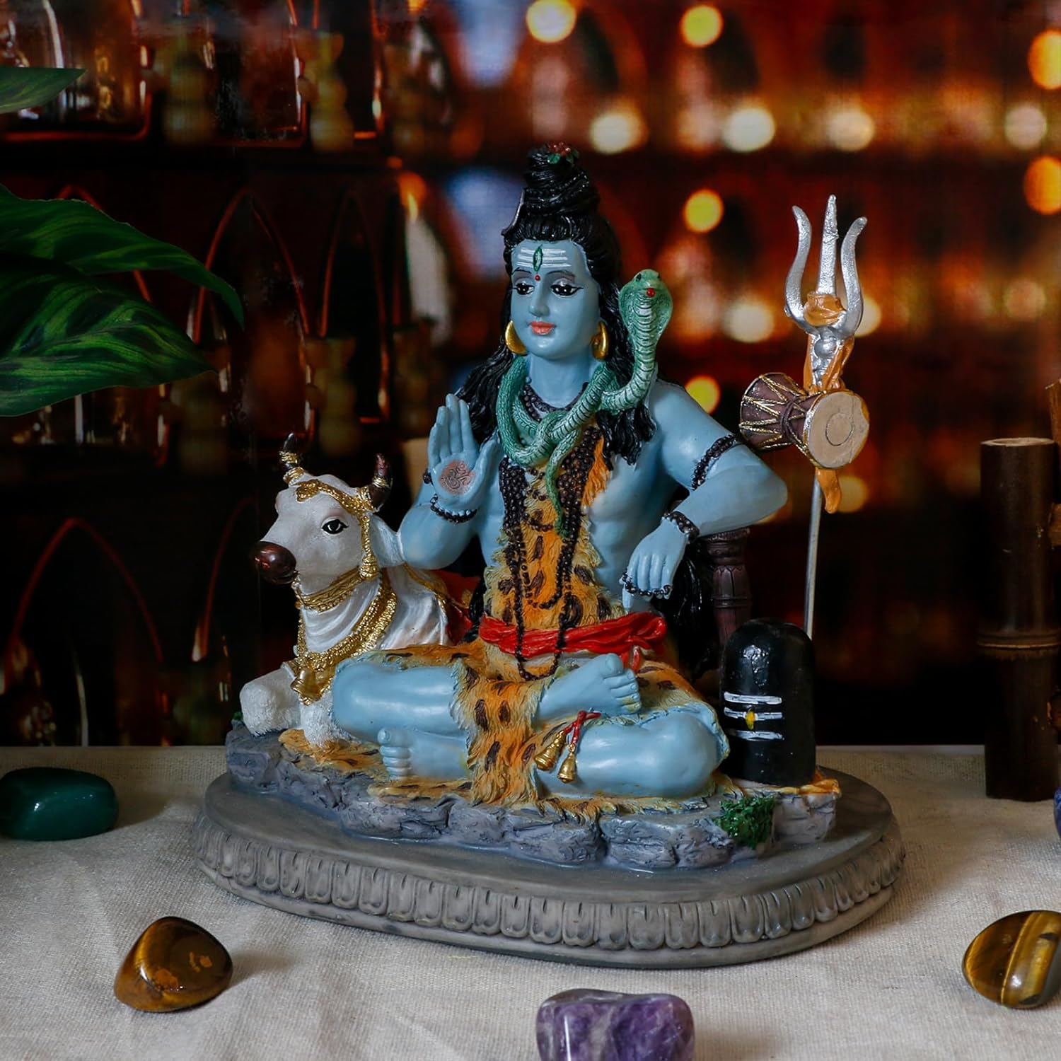 Indian God Lord Shiva Statue - Gifts for Indian Hindu 6.7H Shiva Idol Statue W/ Cow Indian Return Gifts for Guest Yoga Studio Meditation Room Spiritual Decor Home Office Mandir Altar Pooja Item