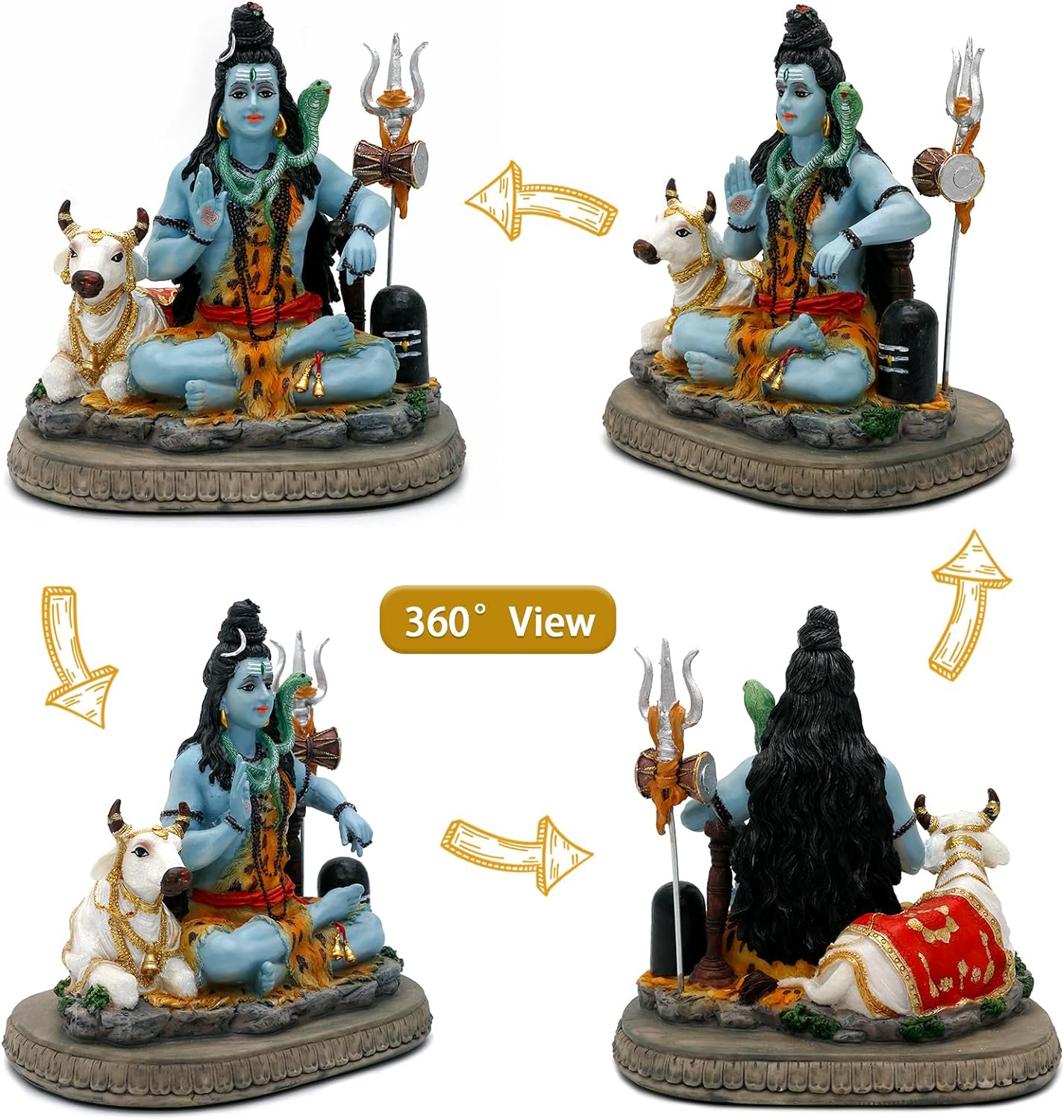 Indian God Lord Shiva Statue - Gifts for Indian Hindu 6.7H Shiva Idol Statue W/ Cow Indian Return Gifts for Guest Yoga Studio Meditation Room Spiritual Decor Home Office Mandir Altar Pooja Item