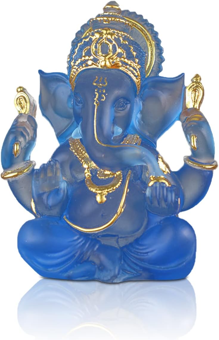 Lord Ganesha Statue Ganpati Elephant Hindu God Sculpture, Elephant God Statue, Blue Indian Ganesha Idol Figurine for Car Dashboard Home Decoration