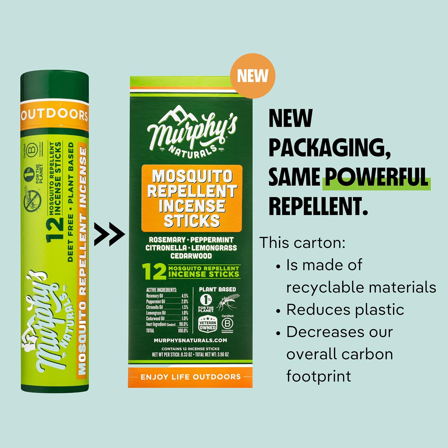 Murphys Naturals Mosquito Repellent Incense Sticks | DEET Free with Plant Based Essential Oils | 2.5 Hour Protection | 12 Sticks per Carton | 2 Pack