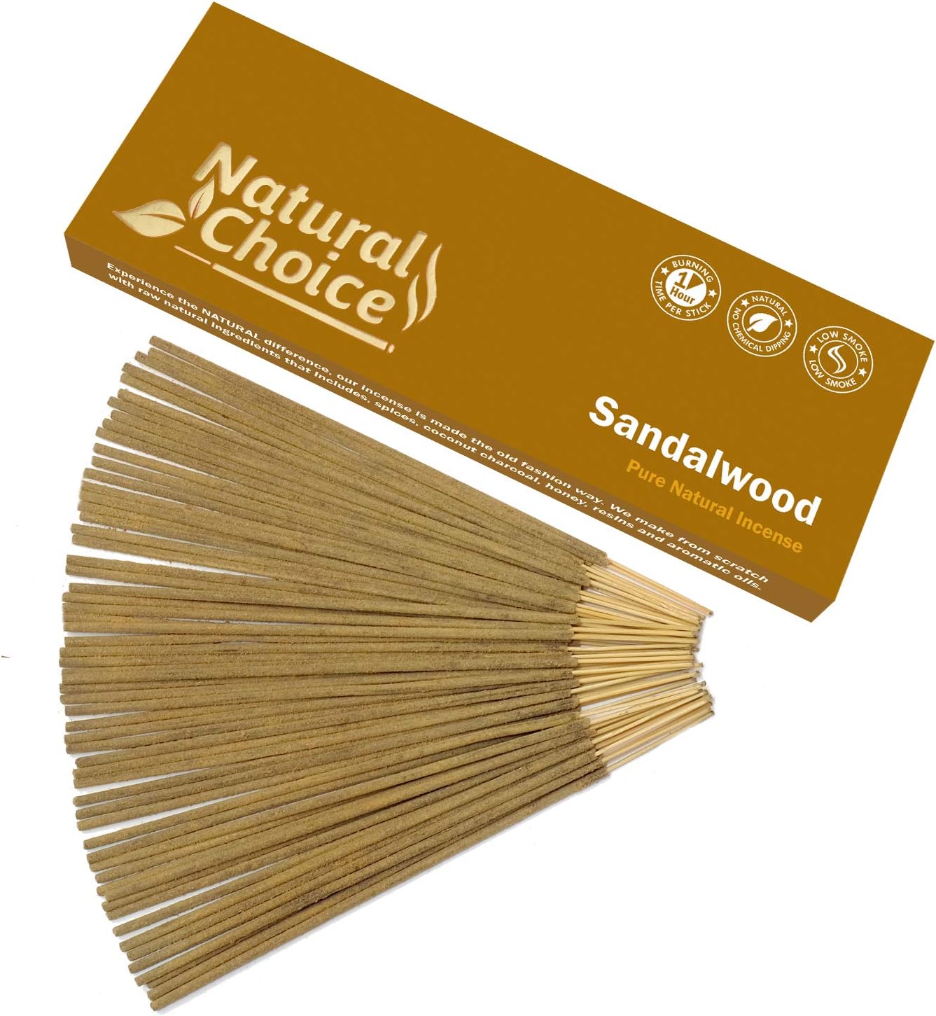 Natural Choice Incense Sandalwood Incense Sticks 100 Grams, Low Smoke Traditional Incense Sticks Made from Scratch, Never Dipped (Sandalwood, Single Pack)