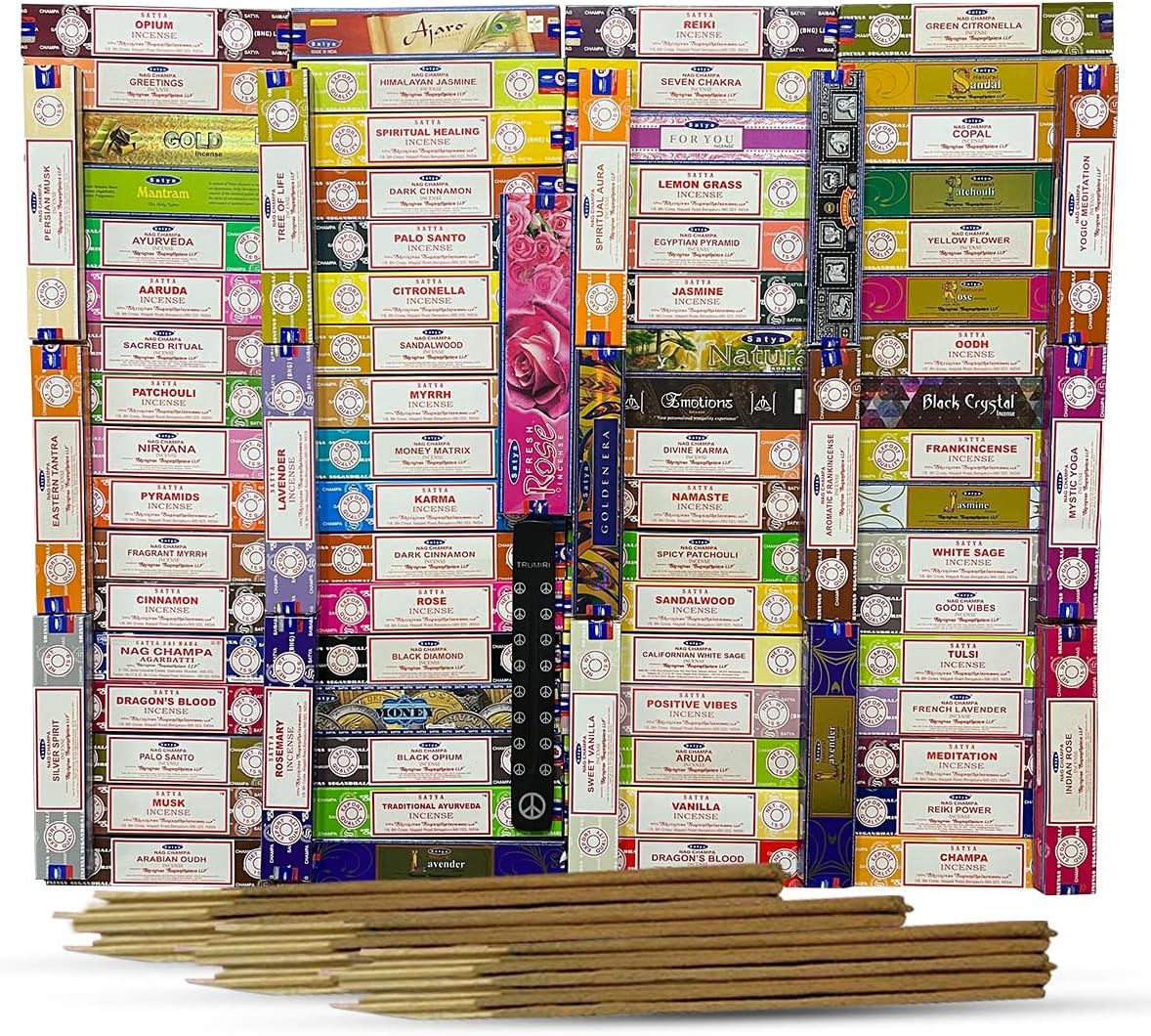 Satya Incense Sticks Variety Pack of 12 Randomly Selected Fragrances and Incense Stick Holder Bundle Total 180 Sticks