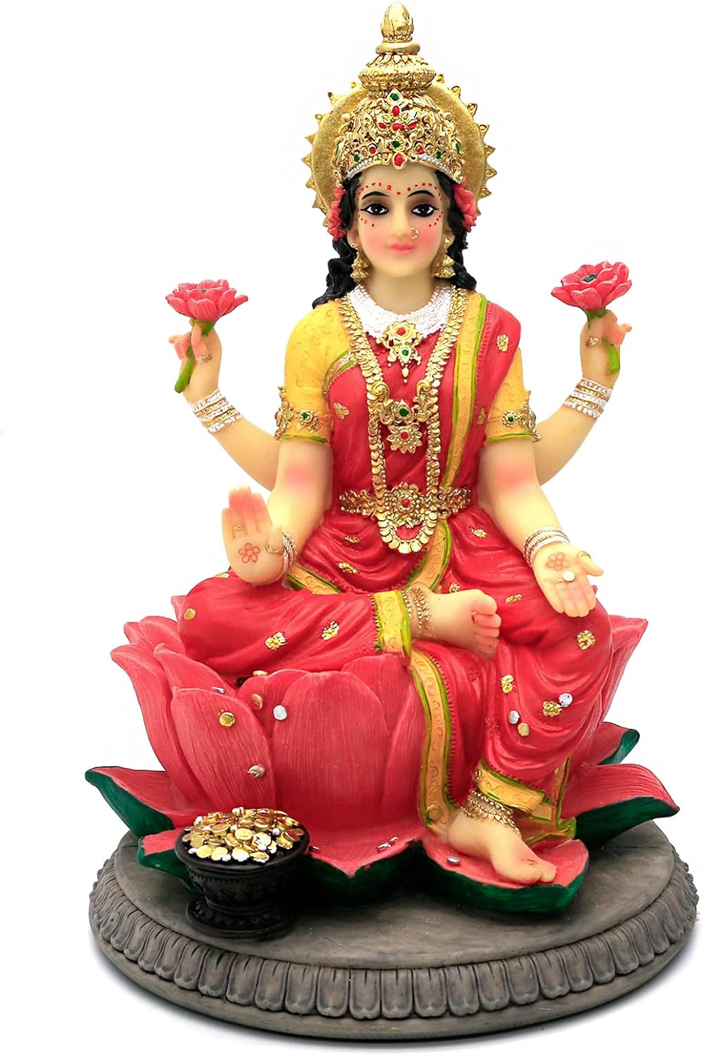 alikiki Indian Gift Goddess Laxmi Statue - 8.9”H Hindu Idol Lakshmi Sculpture Diwali Gift for Indian Pooja Item Decoration Indian Home Office Mandir Temple Altar Puja Housewarming Wedding