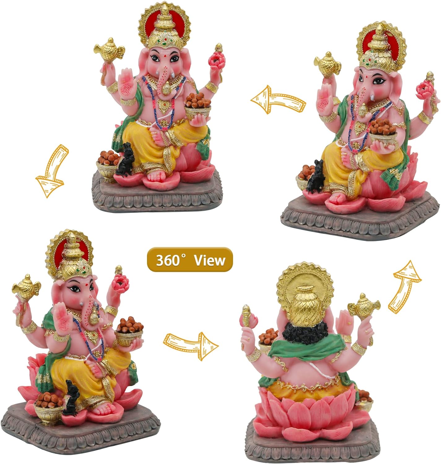 alikiki Indian God Lord Ganesha Statue - 4.1”H Multicolor Hindu Idol Ganesh for Car Dashboard Decor India Murit Home Office Mandir Temple Altar Pooja Item Diwali Puja Gifts