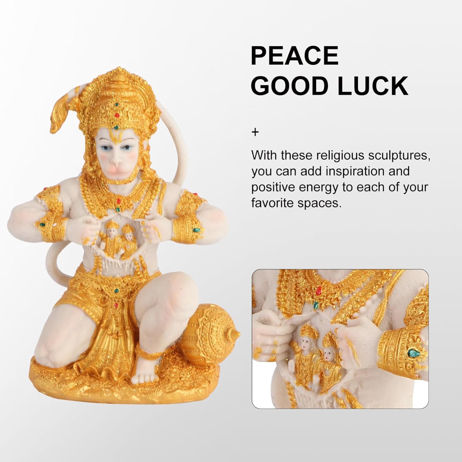 DOITOOL Gold Hanuman Statue Lord Sculpture India Figurine Collection Idol Murti Pooja Sculpture for Home Temple Mandir Car Dashboard Decor