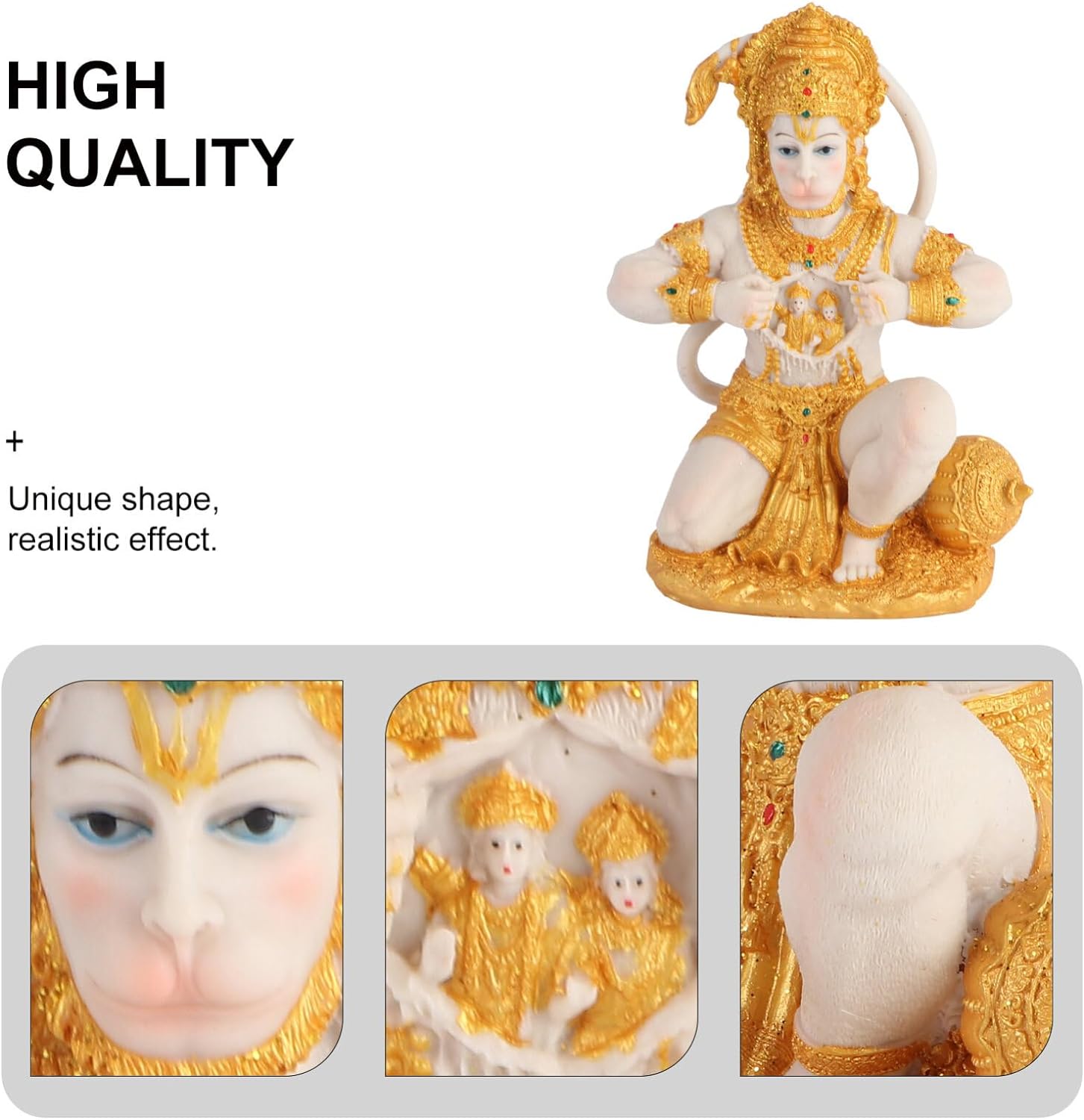 DOITOOL Gold Hanuman Statue Lord Sculpture India Figurine Collection Idol Murti Pooja Sculpture for Home Temple Mandir Car Dashboard Decor