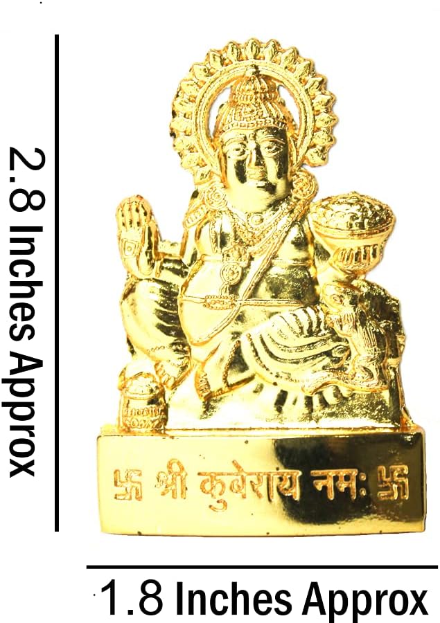 GRI9 Indian Hinduism Home Temple Decor Ashtadhatu ( Mix Metal ) Sculptures Statue Idol Figurine Murti for Pooja / Gift / Diwali Puja (Laxmi Kuber Sitting Small)