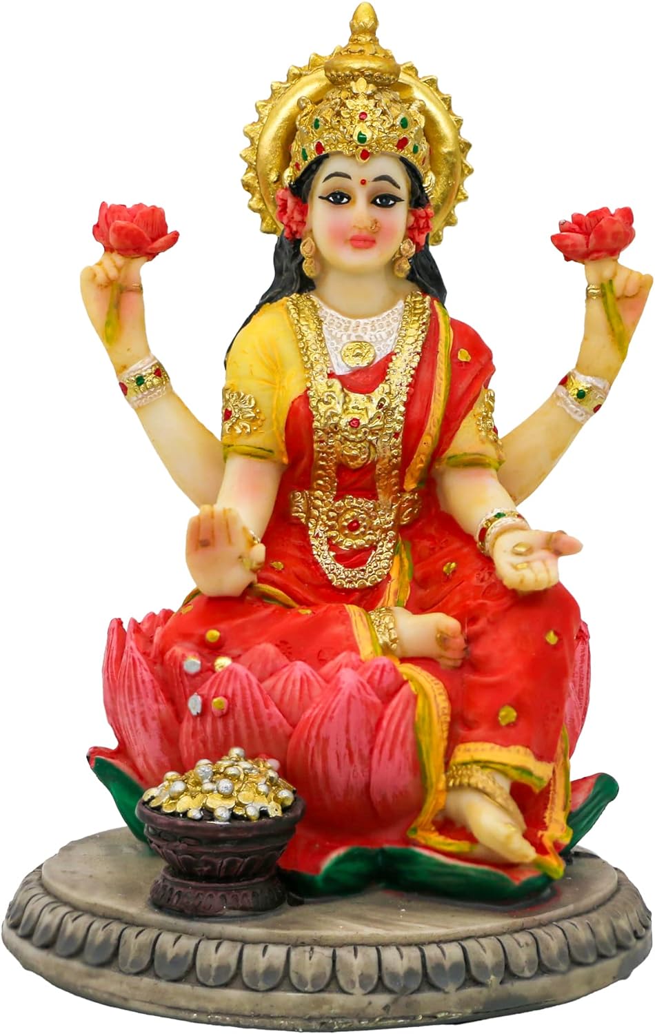Indian Goddess Lakshmi Statue Figurine - 5.3”H Lakshmi Idols Statue Murti Laxmi Staue Home Office Temple Mandir Pooja Item Diwali Gifts Diwali Decoration for Home Spiritual Gift