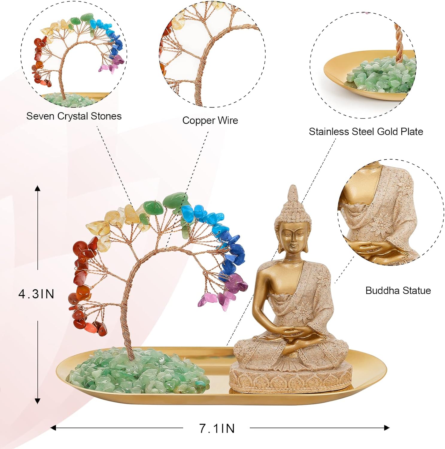 INNOLITES 7 Chakra Crystal Tree and Buddha Statue Set, Yoga Meditation Decor, Money Tree and Buda Statues for Home Living Room Office Shelf Decoration Wealth and Luck