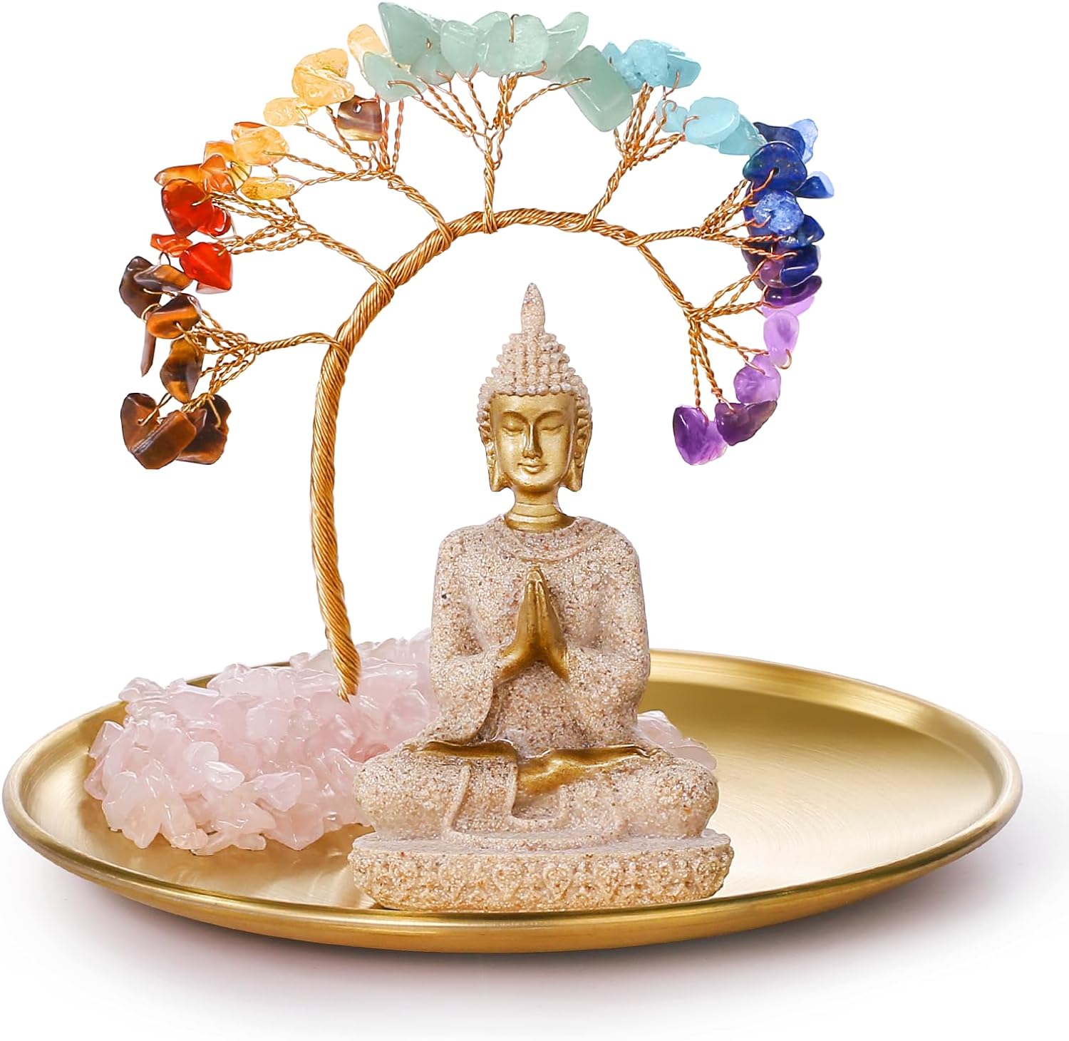 INNOLITES 7 Chakra Crystal Tree and Buddha Statue Set, Yoga Meditation Decor, Money Tree and Buda Statues for Home Living Room Office Shelf Decoration Wealth and Luck