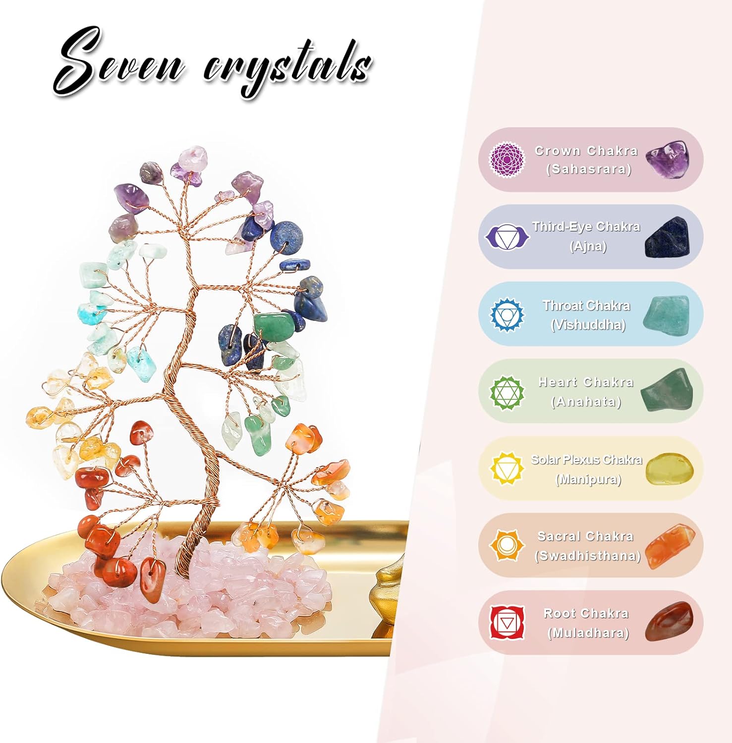 INNOLITES 7 Chakra Crystal Tree and Buddha Statue Set, Yoga Meditation Decor, Money Tree and Buda Statues for Home Living Room Office Shelf Decoration Wealth and Luck