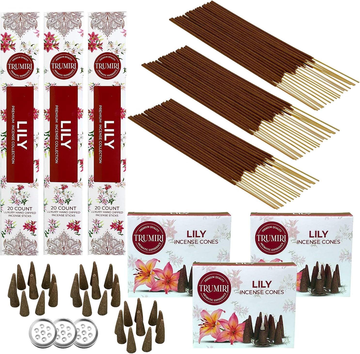 Lilac Incense Sticks  Incense Cones Combo Pack - 60 Insence-Sticks + 30 Insence Cones - Inscense - Incense Cones Scented - Insents