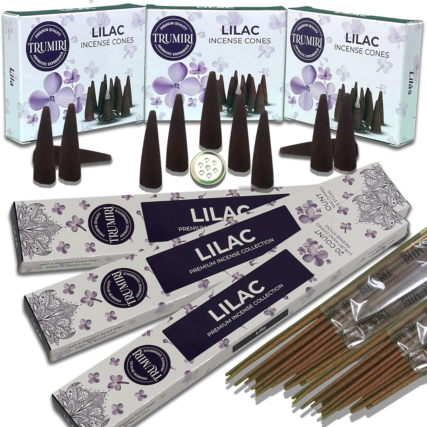 Lilac Incense Sticks  Incense Cones Combo Pack - 60 Insence-Sticks + 30 Insence Cones - Inscense - Incense Cones Scented - Insents