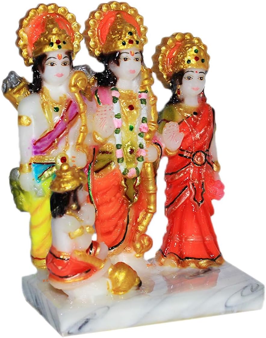 Lord Ram Darbar Marble Dust Idol Laxman Sita God Hanuman Darbar Statue - Religious Murti Pooja Gift Item - 14 cm (Gold)