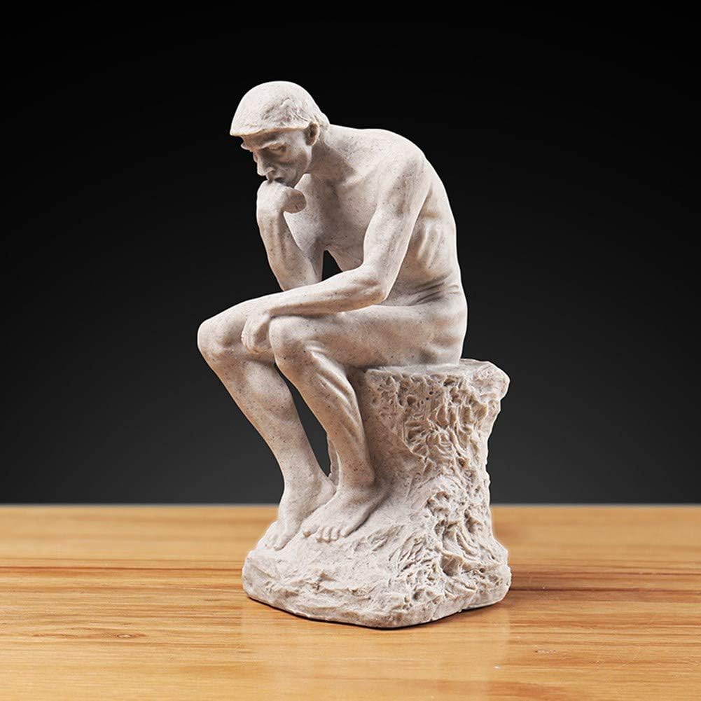 NEWQZ Creative Thinker Statues Individual Figurine for Living Room Decor H 9.6 Inch (Sandstone)