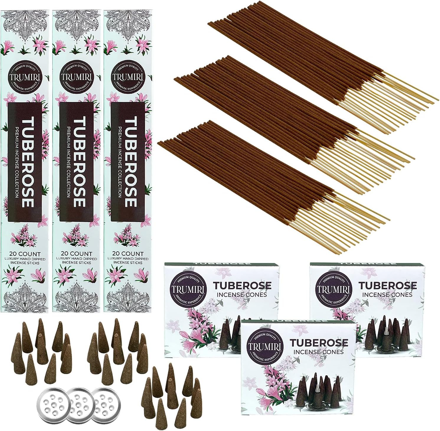 Rose Incense Sticks  Incense Cones Combo Pack - 60 Insence-Sticks + 30 Insence Cones - Inscense - Incense Cones Scented - Insents