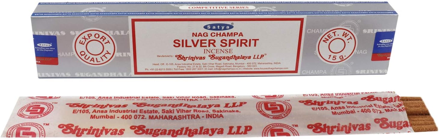 Satya Nag Champa Silver Spirit Fragrance Incense Stick Pack of 12 Aggarbatti Home Scent Fragrance Aromatherapy 15G X 12 Pack (180G)