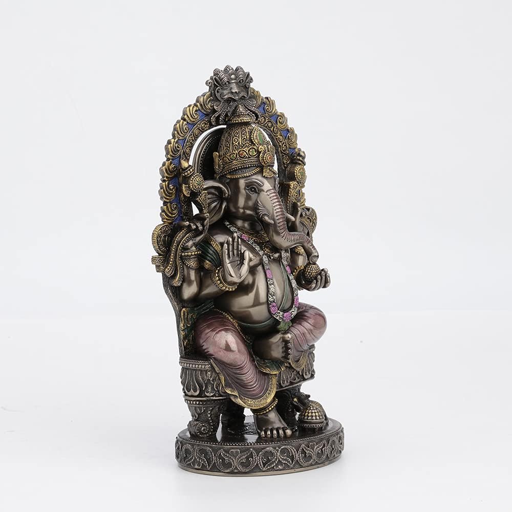 Veronese Design 10 1/4 Inch Tall Lord Ganesha Sitting On Throne with Temple Arch Hindu Elephant God Fortune Cold Cast Bronzed Resin Statue Religious Home Decor Spiritual Collectibles