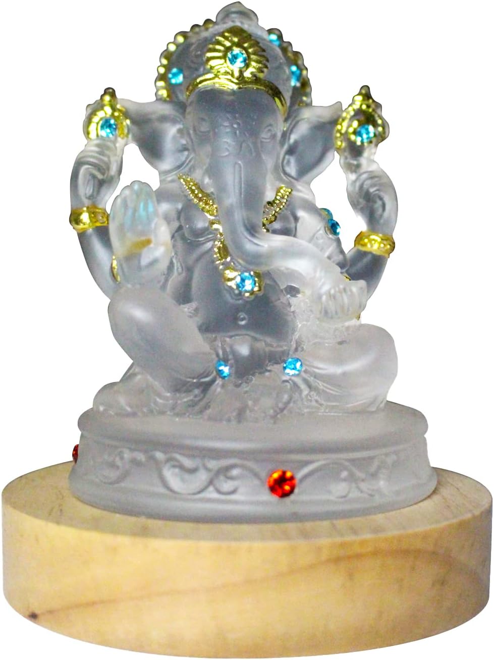 YUEFUDU Elephant God Statue Decorative Statue of Indian Buddha, with LED lamp Base, 4.1 inch Indian Elephant God Collection Decoration, Living Room Bedroom Decoration, Meditation Sculpture