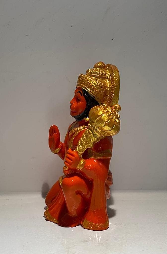Aadhya Wellness Hanuman Ji Ki Murti in Blessing Posture with Gada Sitting Bhagwan Idol Temple Car Dashboard Polyresin Statue Gift 6 cm Pack of 1 Pcs, Multicolor