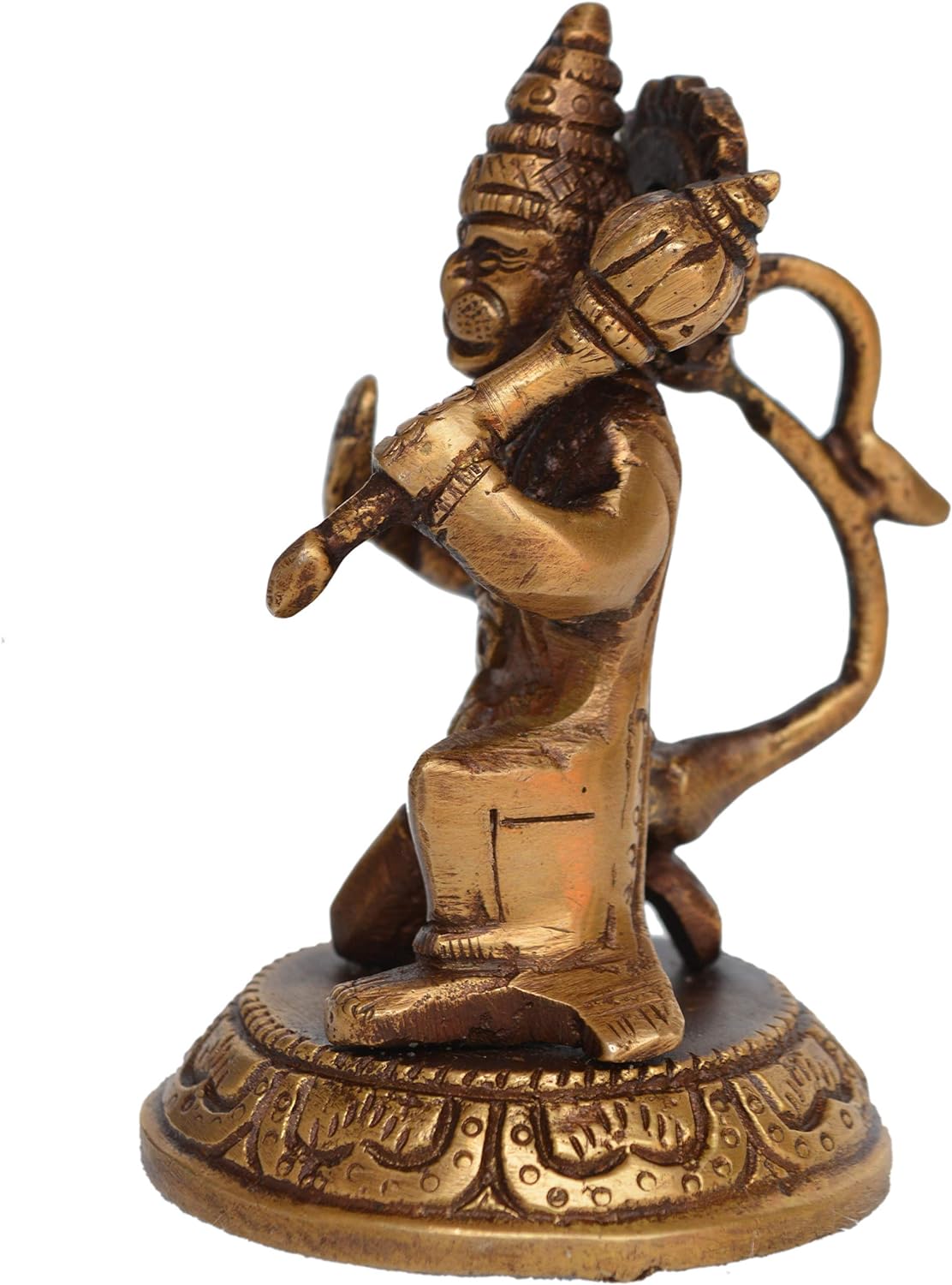 Aakrati Antique Finished Vintage Sitting Hanuman Idol with Trumpet Showpiece - Religious Hindu Lord Statue for woship