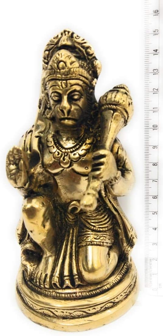athizay Brass Hanuman God Idols for Prayer Room in Gold Finish Bajrang Bali Religious God Statues for Home and Office (Hanuman Idol Sitting 6 inch)