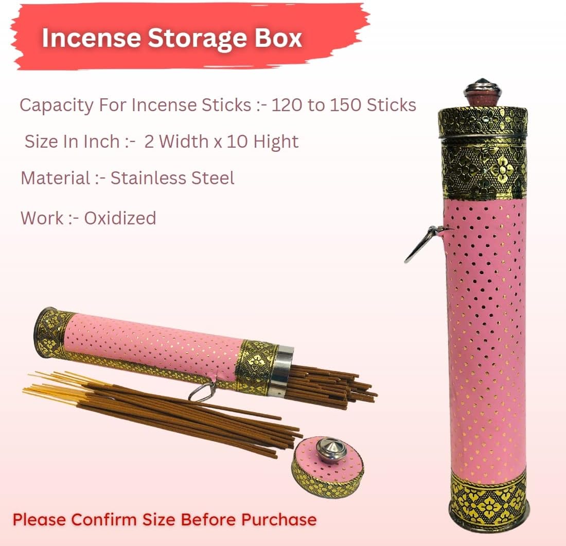 Navrang Stainless Steel Agarbatti Storage Box Holder Incense Stick Storage Container (5.5 x 5.5 x 25 cm, Multicolour)