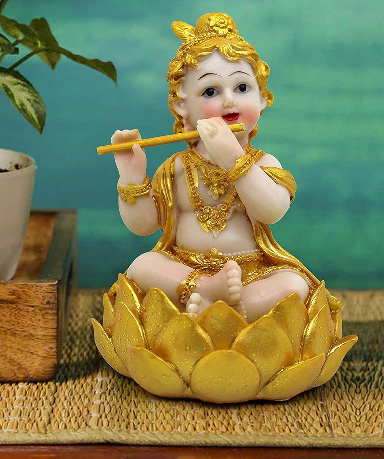 TIED RIBBONS Krishna Statue Hindu God Resin Statue | 5.2 X 4 Inch | Krishna Idol Figurine Decorative Showpiece for Table, House Warming Gifting, Diwali Decorations for Home and Diwali Gifts